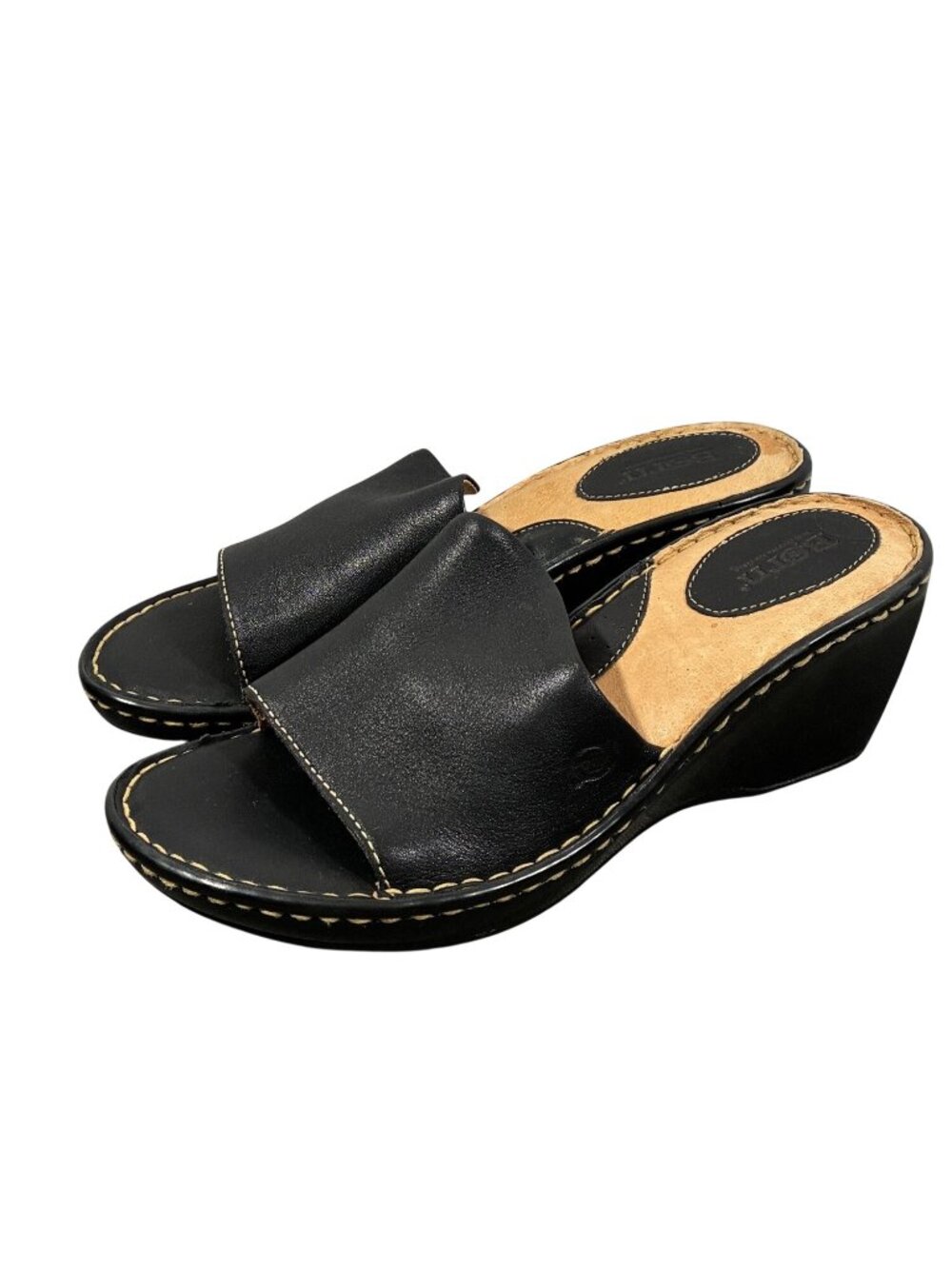 Born Black Leather Wedge Slide Sandals Women’s Size 10 Handcrafted Comfort shoes